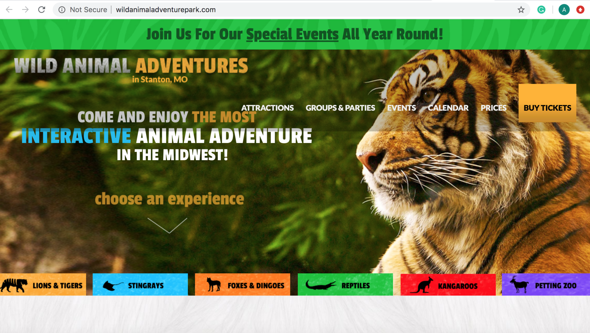 Wild Animal Adventure Park Website screenshot.png